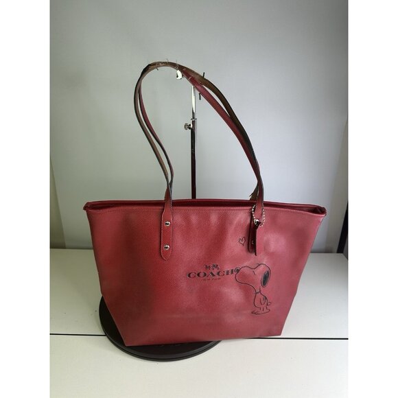DAMAGED - COACH Snoopy Red Tote Bag F37273 Red - Picture 1 of 9